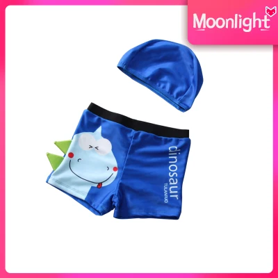2pcs/set For 1-12 Years Old Boy Polyester Swimming Trunks Cartoon With Swimming Cap Swimming Set