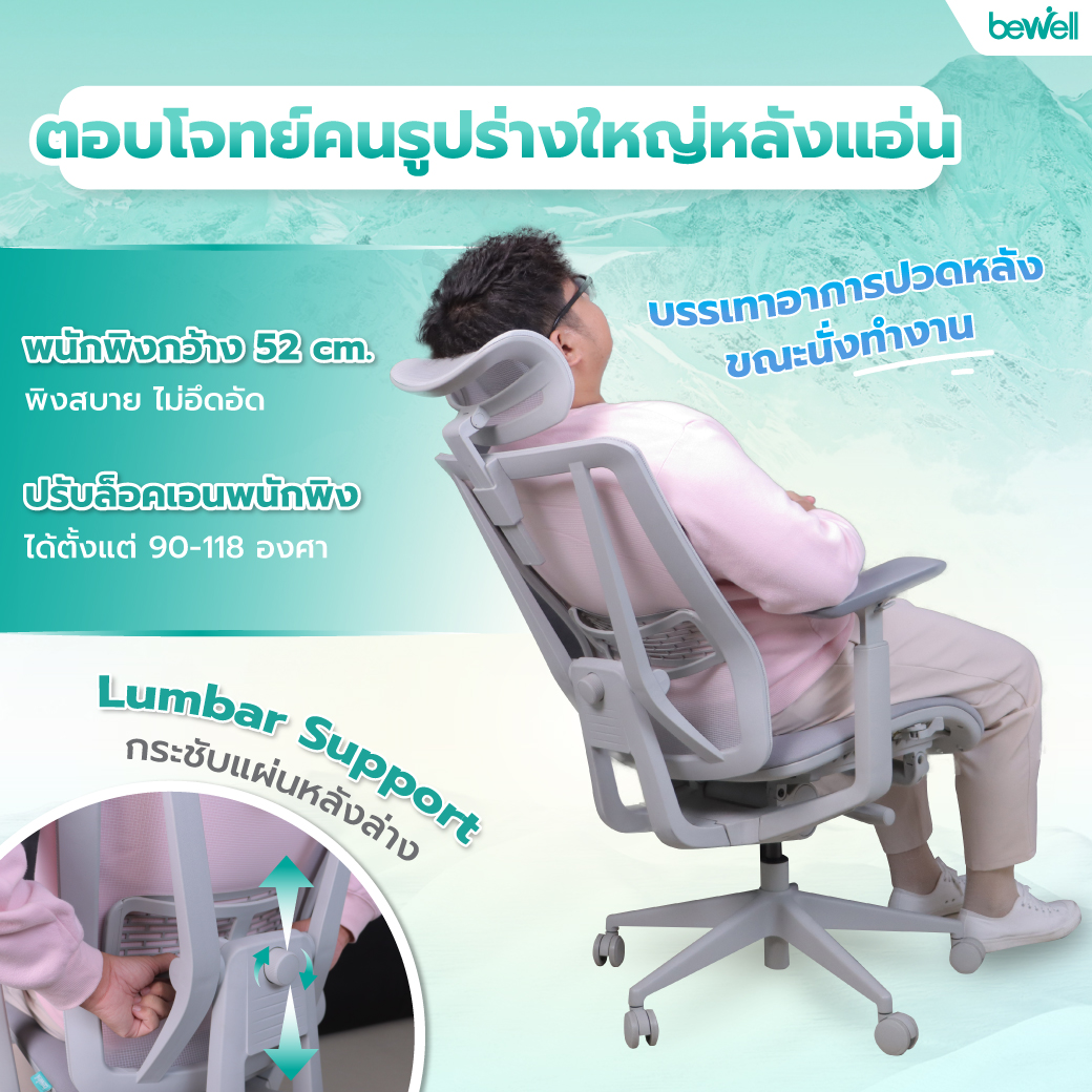 Bewell Enfold Cool เก้าอี้ทำงาน รับประกัน 3 ปี นวัตกรรม Ice-Mesh นั่ง ...