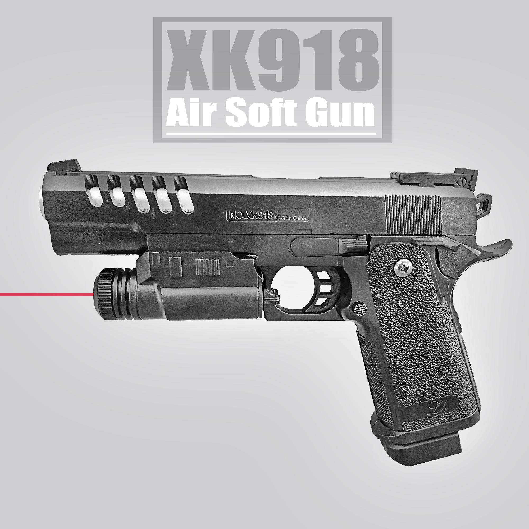 ปืนของเล่น ปืนอัดลม สีดำ XK918 มีแสงเลเซอร์ แถม100กระสุน