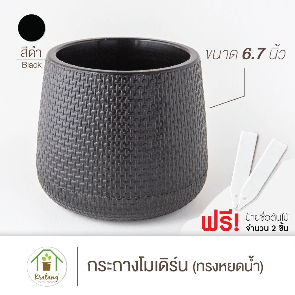 กระถางโมเดิร์น สีดำ ขนาดปาก 6.7