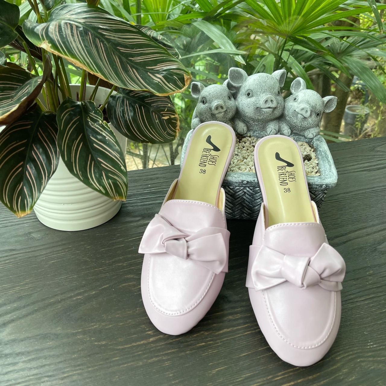 Shoes house. (โบว์หยดน้ำ)รองเท้าเปิดส้นหนังนิ่มพื้นมีหยดน้ำรับส้นเท้า