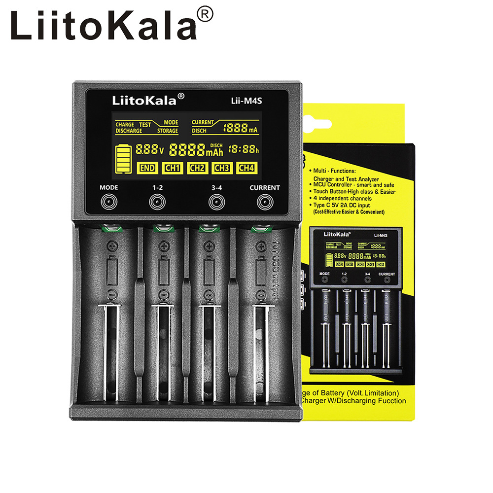 เครื่องชาร์จถ่าน LiitoKala LiiM4S มีสายพาวเวอร์พร้อม ชาร์จได้ 4 ก้อน