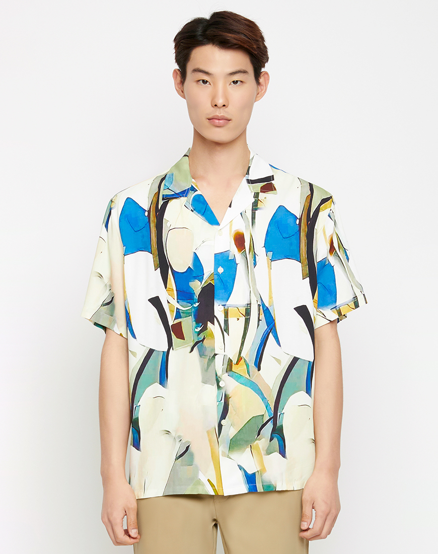 DAPPER เสื้อฮาวาย Stained Glass Motif Print สีฟ้า - DAPPER - ThaiPick