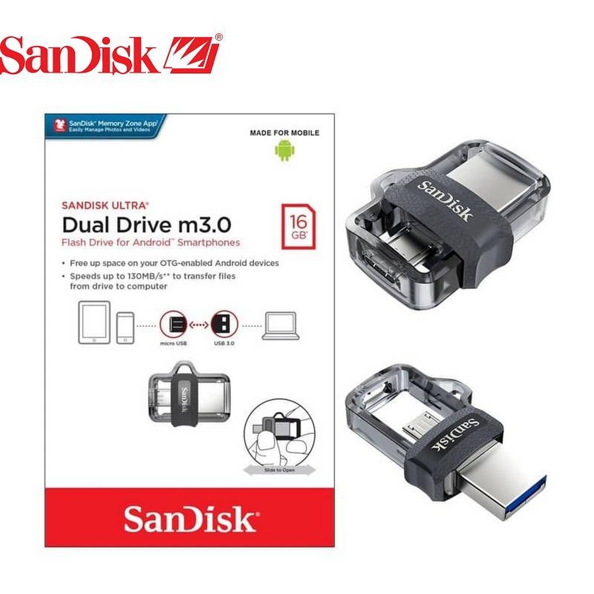 Sandisk Ultra Dual Drive M30 16gb แฟลชไดร์ฟ สำหรับ สมาร์ทโฟน และ แท็บเล็ต Android Melon Thai 1332