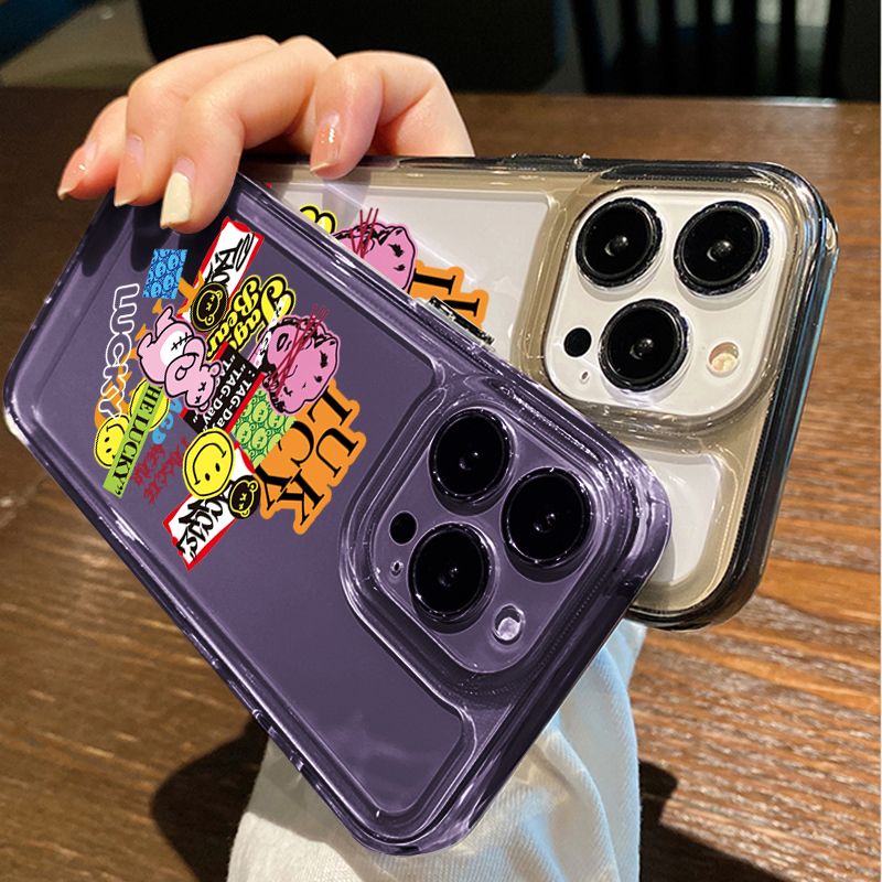 For IPhone 14 Pro Max IPhone Case Thickened TPU Soft Case Clear Case Shockproof Retro Doodle Tag Compatible with For 13 12 Pro Max