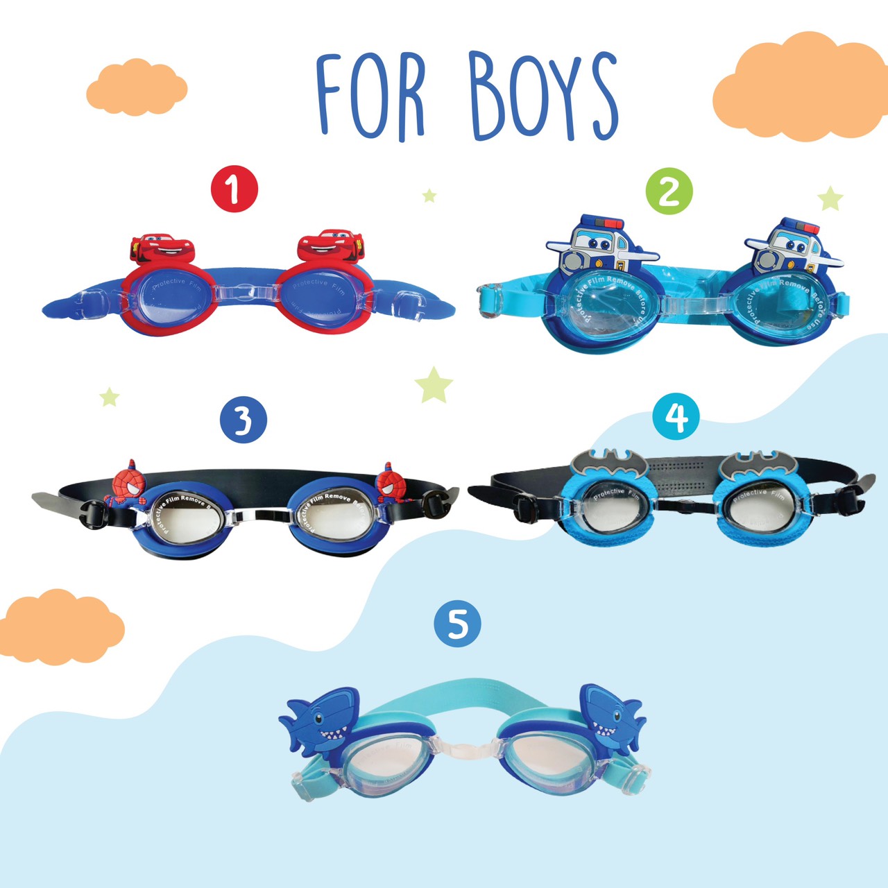 Uwae แว่นตาว่ายน้ำ สำหรับเด็ก สายซิลิโคนอย่างดี ไม่เจ็บศีรษะ สายปรับได้ ใช้ได้ถึง 3-10 ขวบ