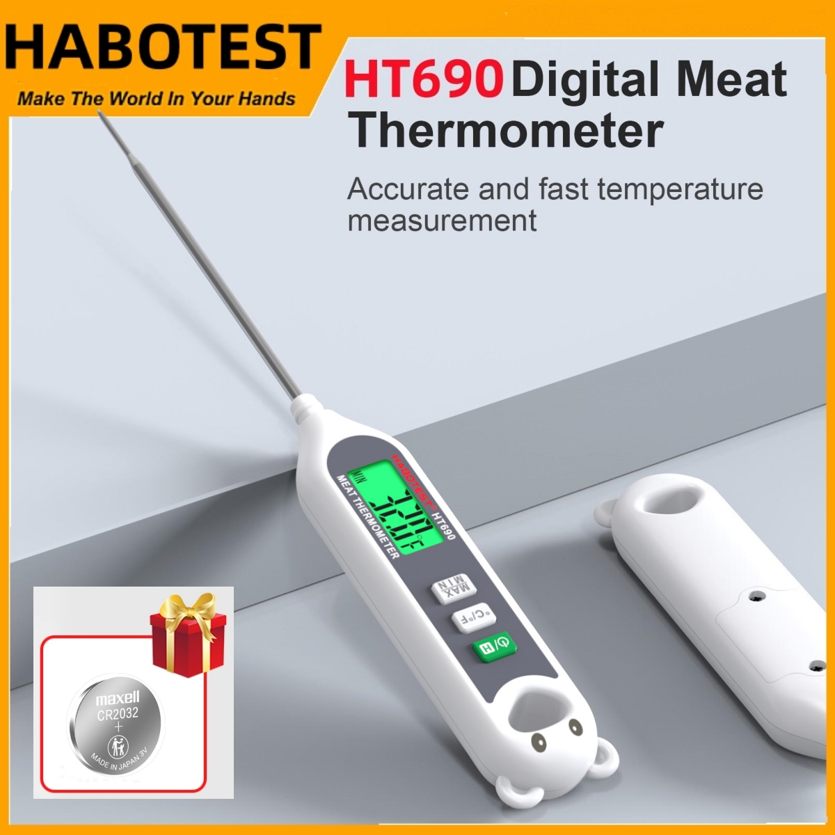 HT690 Instant Read Digital Meat Thermometer LCD Screen Probe Type