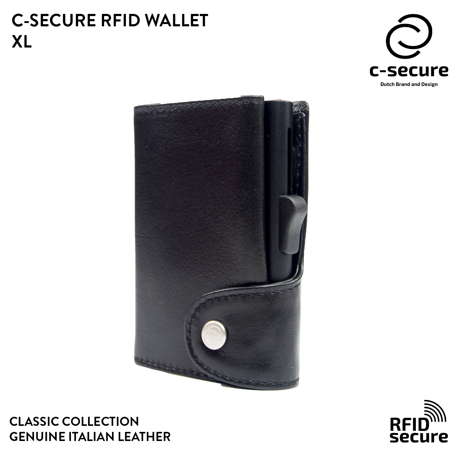 C-SECURE กระเป๋าใส่บัตร (RFID Protection) ขนาด XL รุ่นหนัง Classic สีดำ ...