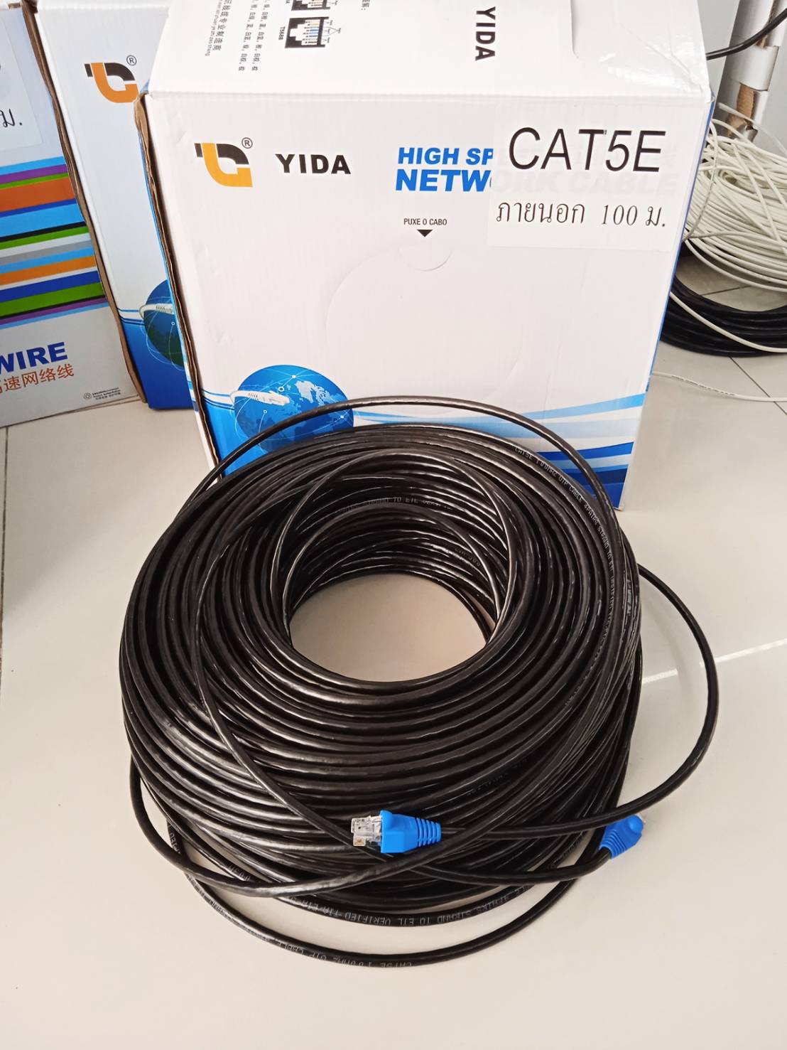 Cable lan cat5e สายภายนอก ยาว 100 เมตร เข้าหัวแล้ว สายสัญญาน