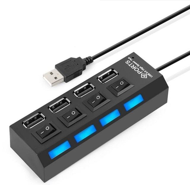 Di shop USB 2.0 High Speed 4 Port Power On/Off Switch LED Hub For PC Laptop Notebook