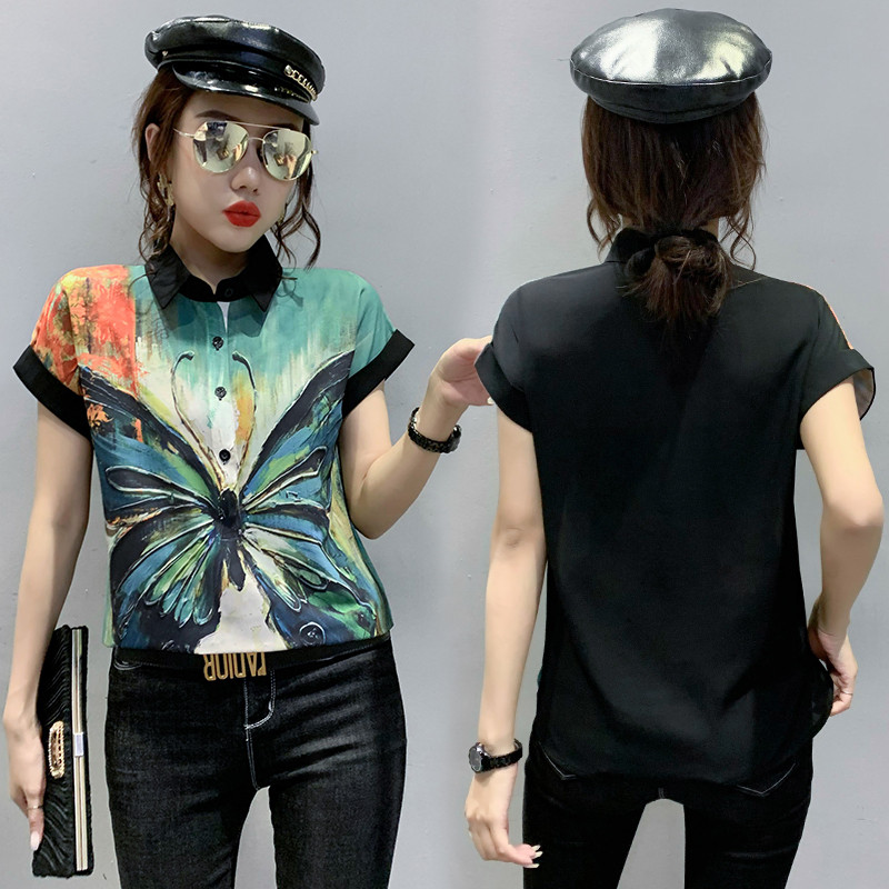 เสื้อผู้หญิงสไตล์วินเทจแขนสั้นเสื้อเบลาส์ผ้าชีฟองเสื้อลำลองไซส์ใหญ่ ...