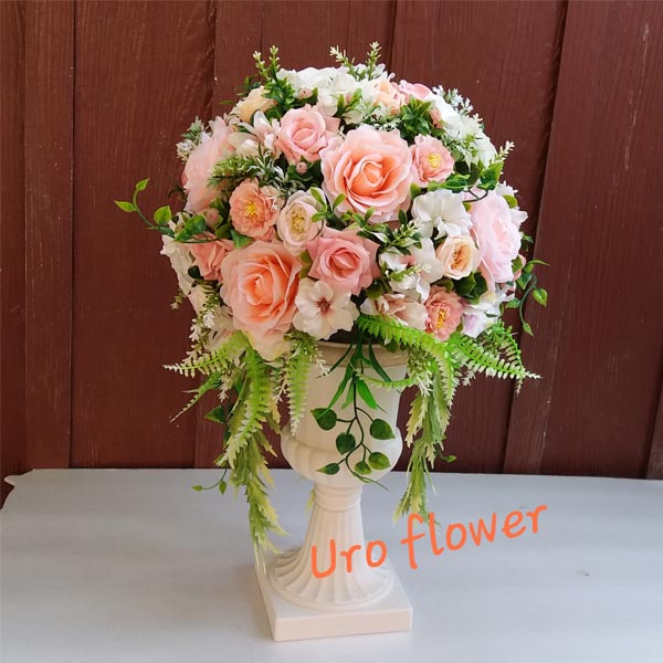 แจกันดอกไม้ประดิษฐ์ทรงโรมัน วินเทจ โทนสีชมพูโอโรส ดอกไม้ปลอม กระถางโรมัน (ระย้าทรงสูง)