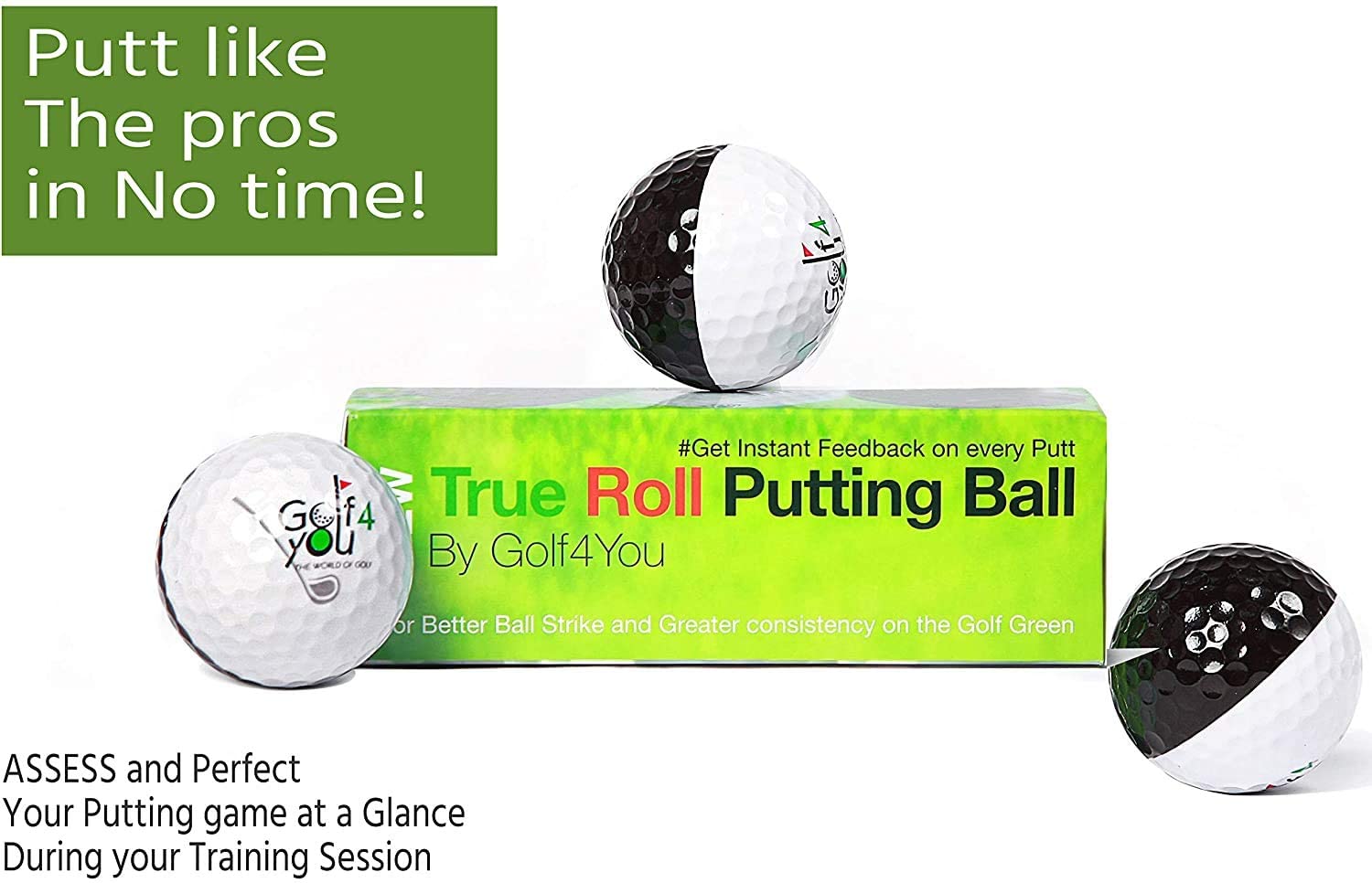 Golf Training Aids | Pack of 3 Golf Practice Putting Balls - True Roll Putting Ball - Alignment Improvement Golf Accessories - Teaches You to get The Ball Rolling on The Intended line