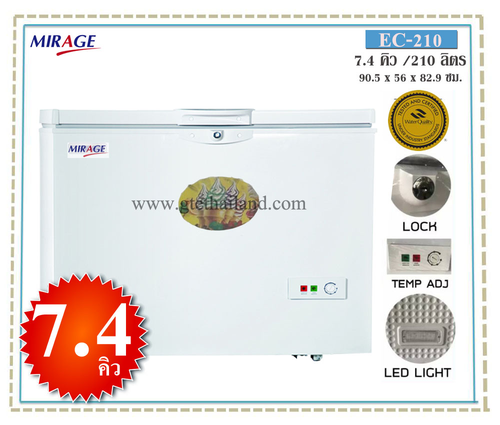 Mirage Freezer ตู้แช่ 7.4คิว 210 ลิตร รุ่น EC-210 เป็นตู้ที่ใช้สำหรับแช่ไอศครีมอาหารแช่แข็งน้ำแข็งและอื่น ๆ(สามารถออกบิลใบกำกับภาษีได้)