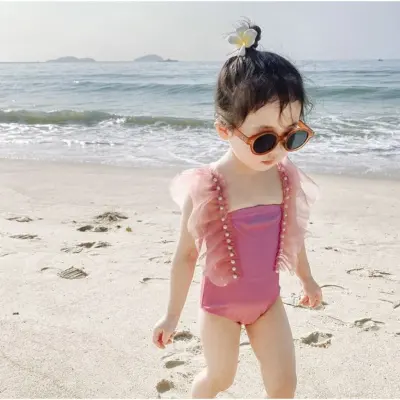 บิกินี่ 20201 ใหม่! ชุดว่ายน้ำเด็กมุกสีชมพูมุกน่ารัก ชุดว่ายน้ำเด็ก