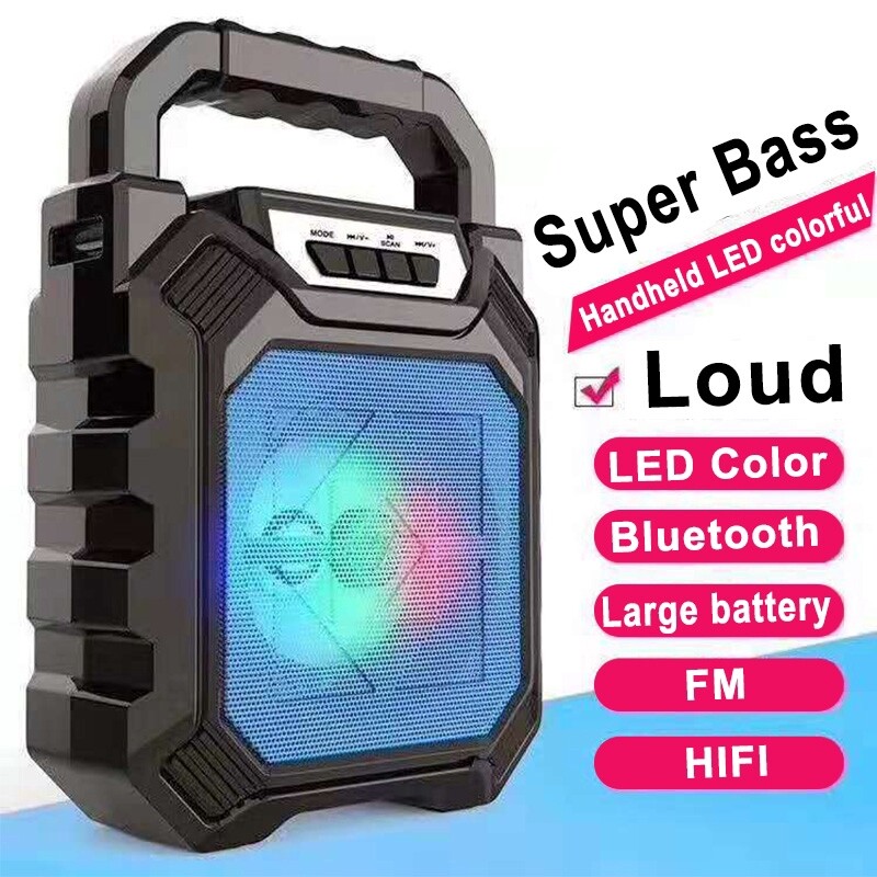 ลำโพง Bluetooth ไร้สาย, ซับวูฟเฟอร์ (รองรับไมโครโฟน, บลูทู ธ , USB, การ์ด TF, วิทยุ) ลำโพง Bluetooth พกพา, ไฟ LED สีสันสดใส ลำโพงบลูทูธเบสหนัก [พร้อมส่ง]