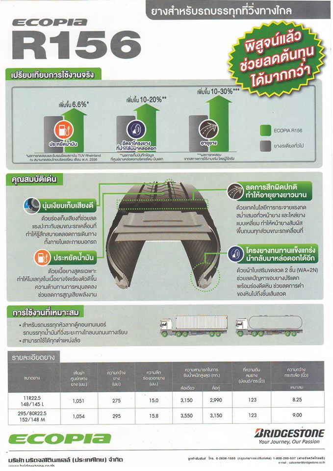 ยางบรรทุก BRIDGESTONE (บริดสโตน) ขนาด 750R16-14PR ECOPIA รุ่น R156 ...