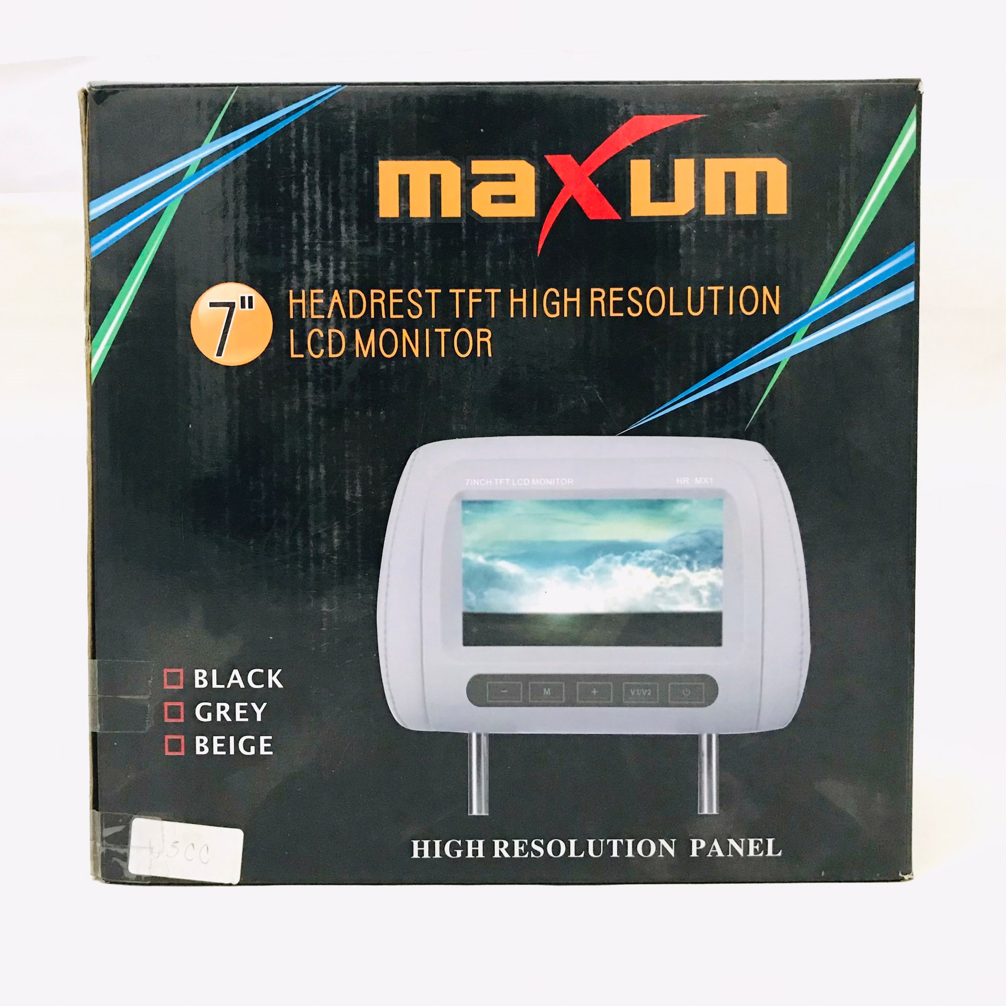 อทีวีหัวหมอนติดรถยนต์ 7 นิ้ว ฝังหัวหมอน MAXUM รุ่น HR-MX1 หุ้มหนังสีเทา 1คู่  (สินค้าเคลียร์สต๊อก สภาพเครื่อง100% สภาพกล่อง80%)