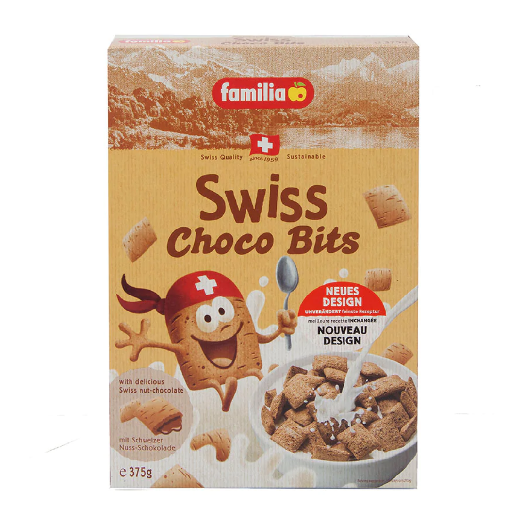 แฟมิเลีย ซีเรียล มูสลี่ สวิส ช็อกโก บิตส์ ขนาด 375 กรัม Familia Swiss Choco Bits ธัญพืชอบกรอบ รสช็อกโกแลต สอดไส้ครีมช็อกโกแลต กรอบนอกนุ่มใน
