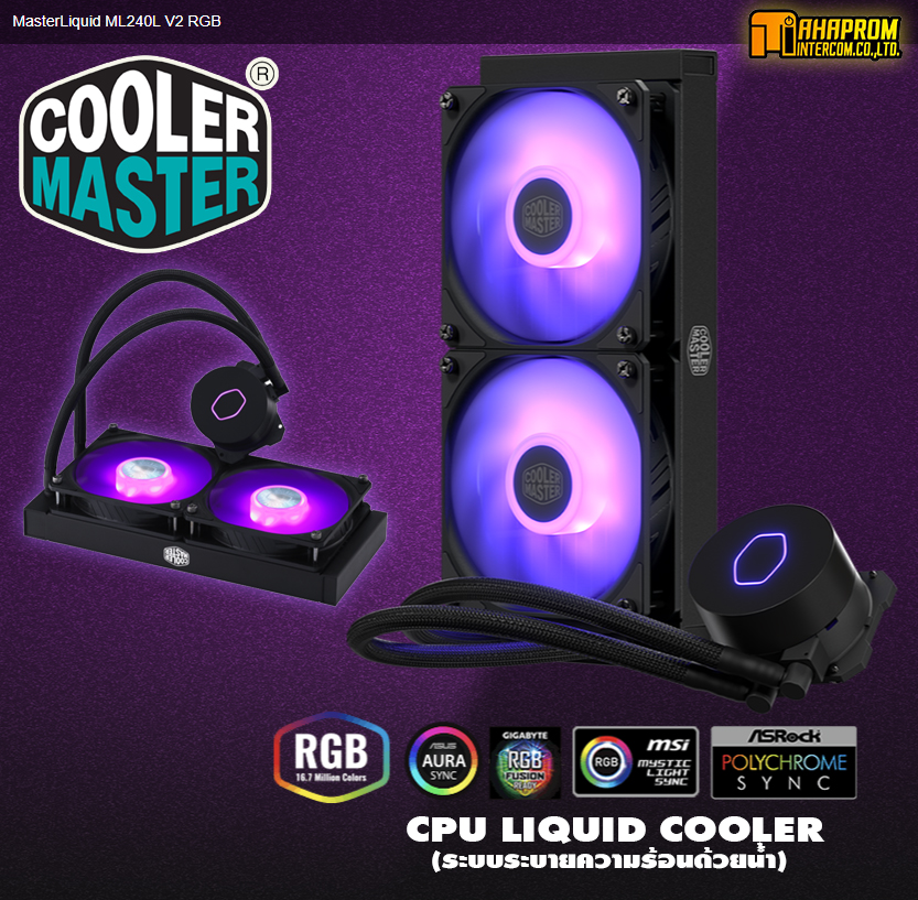 CPU LIQUID COOLER (ระบบระบายความร้อนด้วยน้ำ) COOLER MASTER MASTERLIQUID ML240L V2 RGB