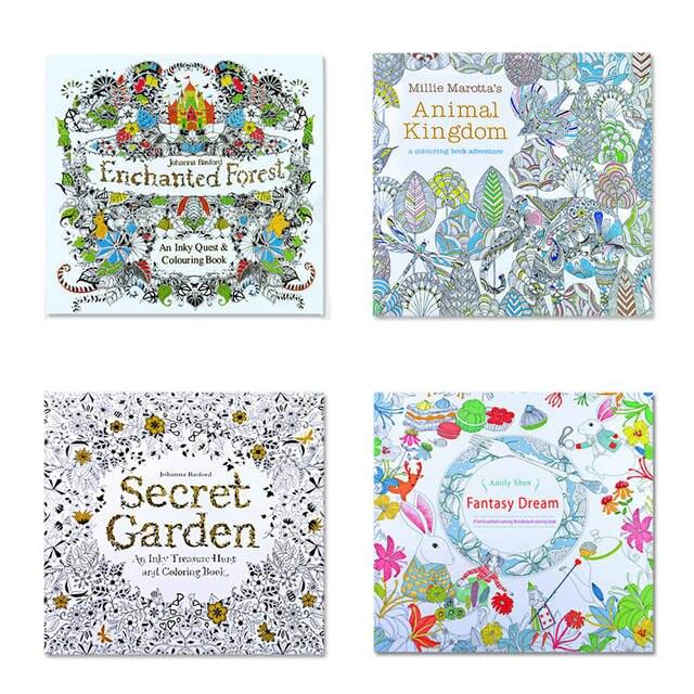 4 Pcs 24 Pages Animal Kingdom English Edition Coloring Book For Children Adult Relieve Stress Kill Time Painting Drawing Books -HE DAO