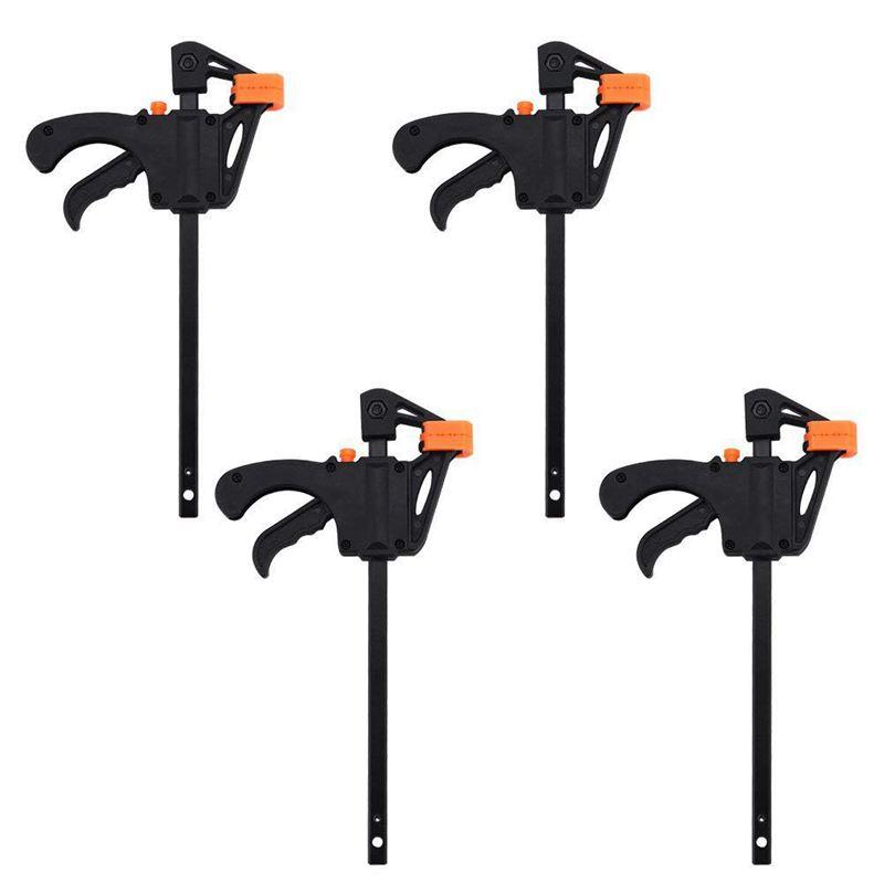 Plastic F Clamps Set 4-Piece, 100mm 4 inch Bar F Clamps Clip Grip Quick Ratchet Release Woodworking DIY Hand Tool Kit