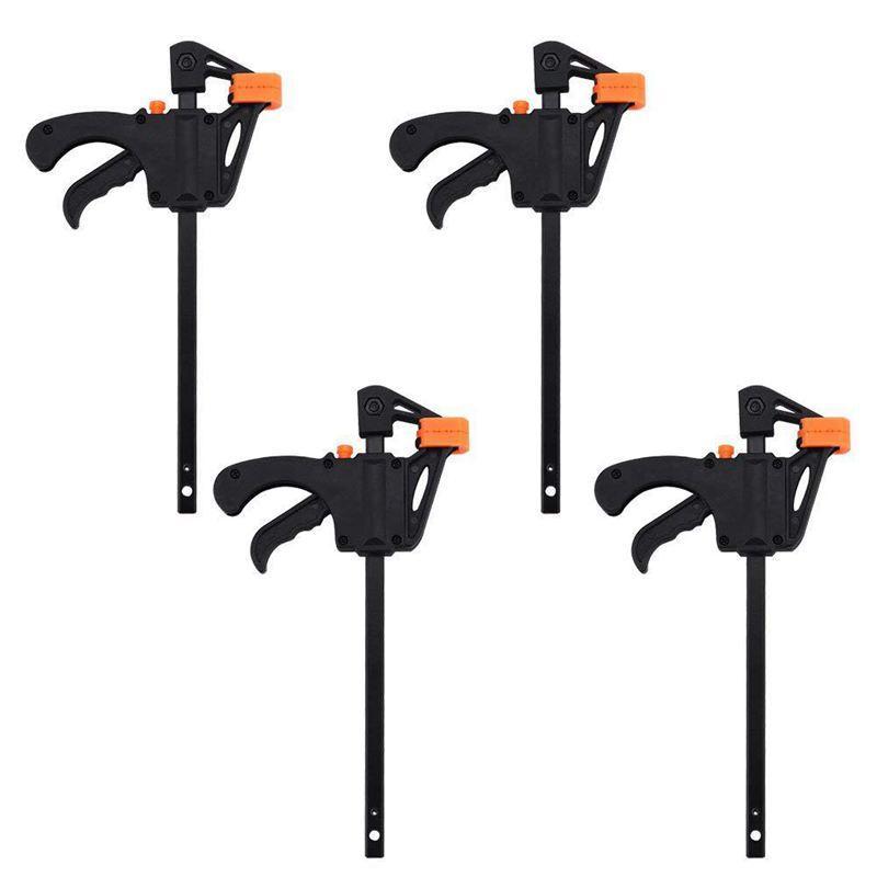 Plastic F Clamps Set 4-Piece, 100mm 4 inch Bar F Clamps Clip Grip Quick Ratchet Release Woodworking DIY Hand Tool Kit