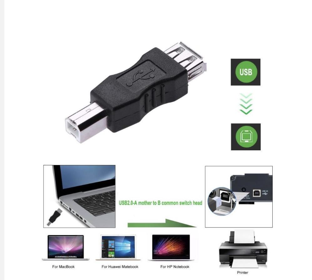 USB 2.0 A Female to B Male Adapter Connector AF to BM Converter for Printer