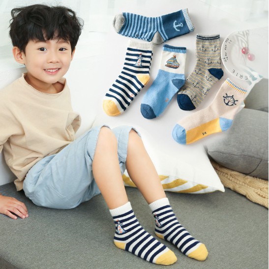 [แพ็ค5คู่] ShopAt.Two ถุงเท้าเด็ก ถุงเท้าผ้าฝ้ายเด็กไม่มีกันลื่น (SC-0043)