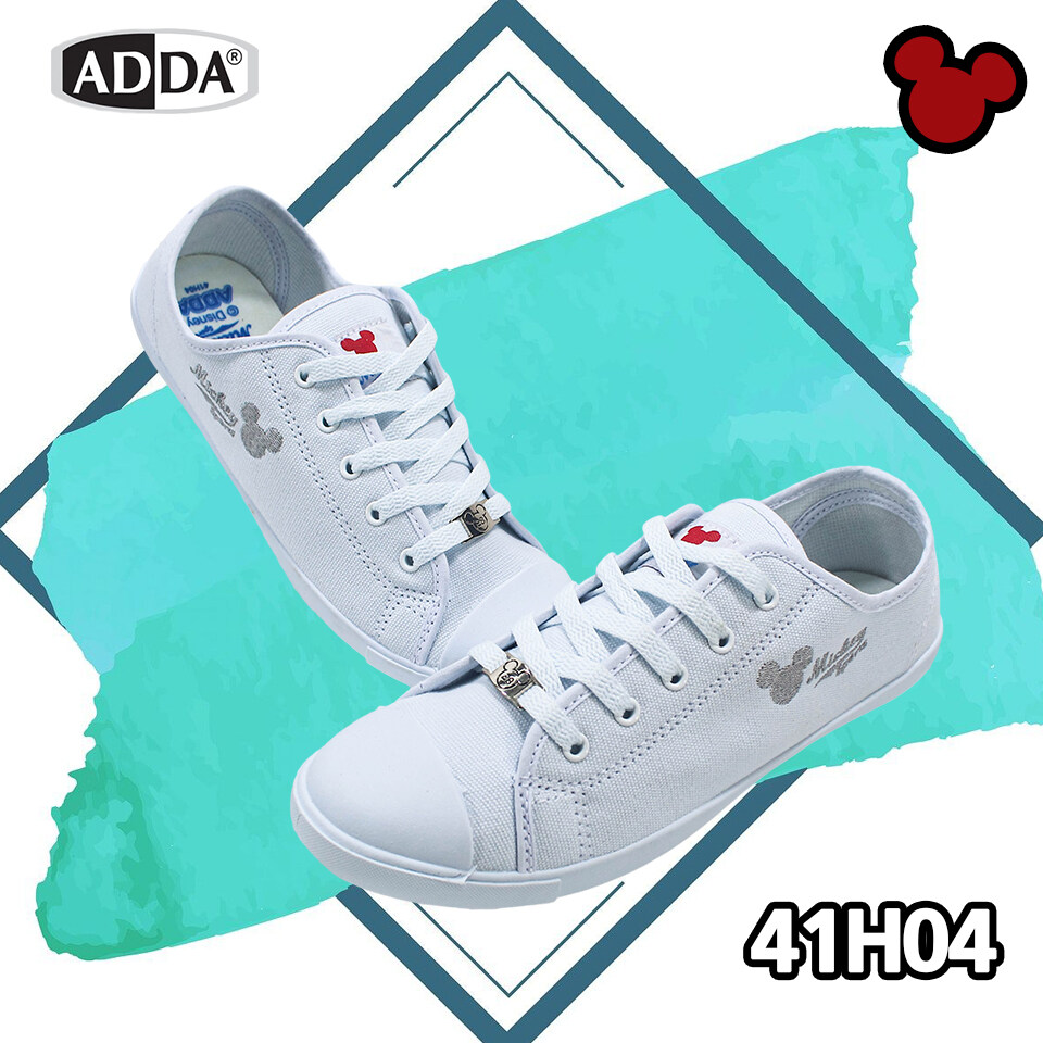 รองเท้าผ้าใบ รองเท้าผ้าใบนักเรียนสีขาว รองเท้านักเรียนหญิง รองเท้าใส่เล่นกีฬา รองเท้าผ้าใบใส่เที่ยว รองเท้าพละราคาถูก ADDA รุ่น 41H04