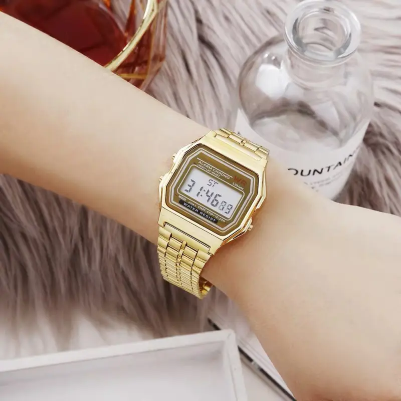 ภาพสินค้าLED ดิจิตอลกันน้ำควอตซ์นาฬิกาข้อมือนาฬิกาข้อมือสีทองผู้หญิงผู้ชาย จากร้าน Watch-TOP1 บน Lazada ภาพที่ 8
