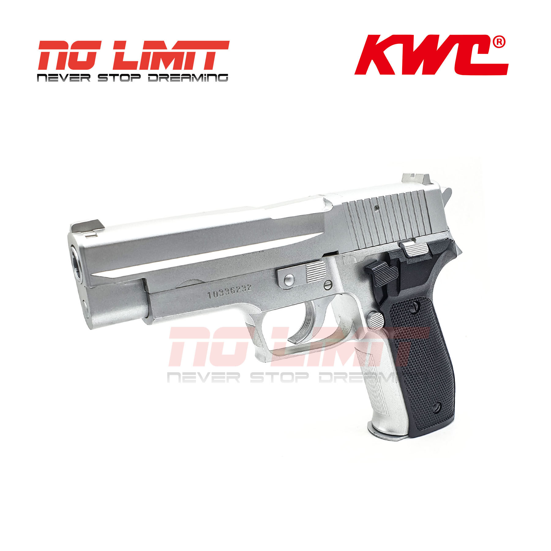 ปืนอัดลมสปริง Kwc 226 โมเดล Sig Sauer P226 สีเงิน (silver) Made In Taiwan ง้างนกได้ มีระบบเซฟไก ชักยิงทีละนัด ขนาดสมจริง 1:1 วัสดุพลาสติก ปืนโมเดล ปืนบีบีกัน. 