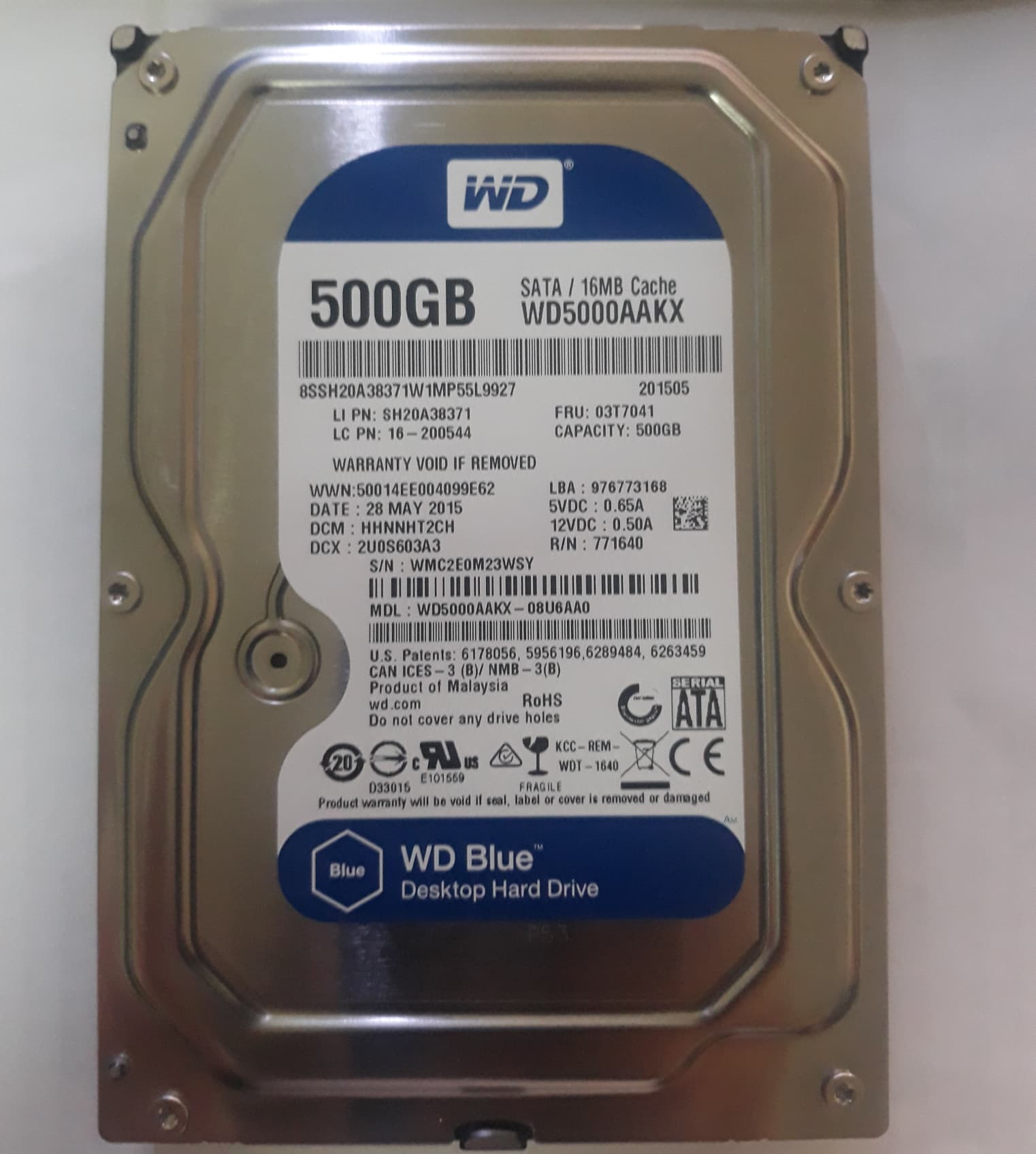 500 GB HDD (ฮาร์ดดิสก์) WD BLUE 7200RPM SATA3 (WD5000AZLX)