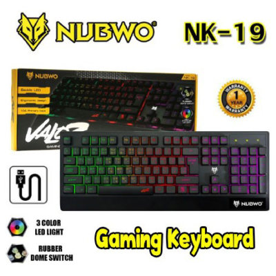 Nubwo คีย์บอร์ด มีไฟทะลุตัวหนังสือ Valoz NK-19 Rubber Dome switch Gaming Keyboard (สีดำ / Black)