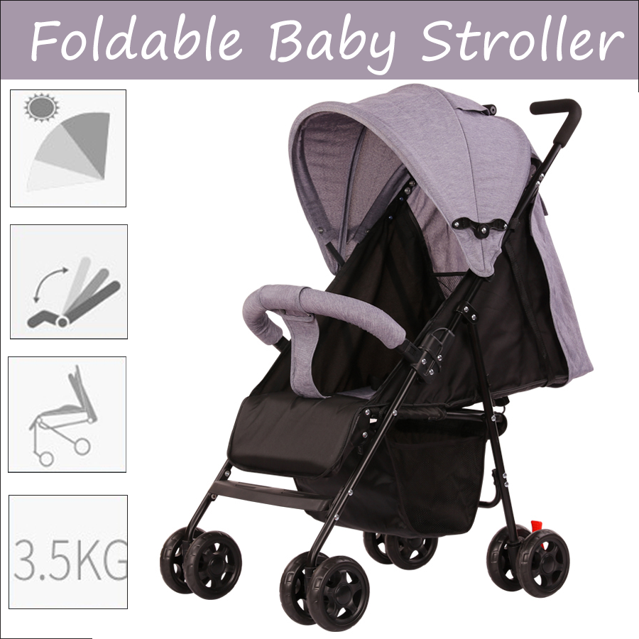 Baby trolley รถเข็นเด็ก เข็นหน้า-หลัง ปรับ 3 ระดับ นั่ง/เอน/นอน 175 องศา โครงเหล็ก SGS รับน้ำหนักได้มากถึง 50kg Foldable baby stroller Simplemall