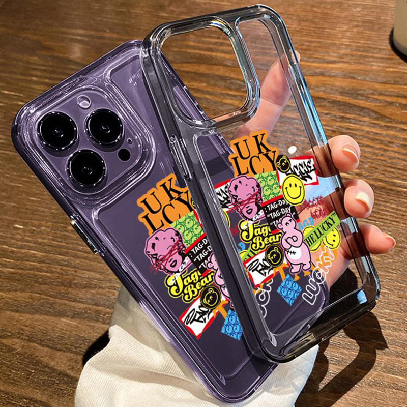 For IPhone 14 Pro Max IPhone Case Thickened TPU Soft Case Clear Case Shockproof Retro Doodle Tag Compatible with For 13 12 Pro Max