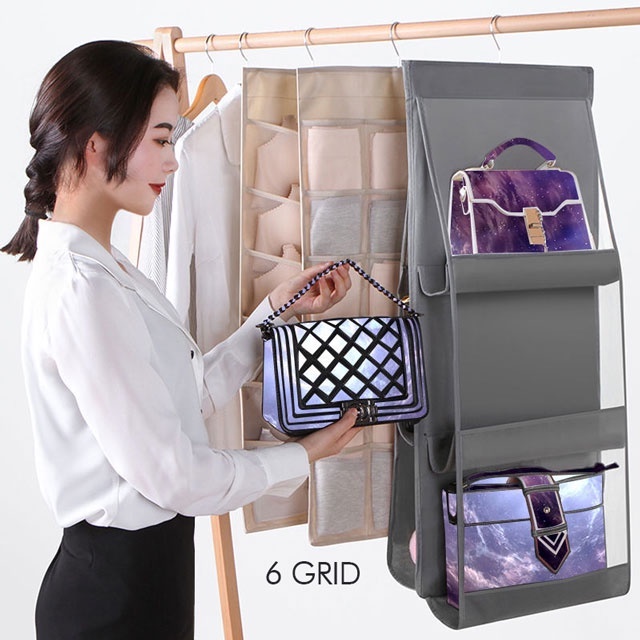 8 Grids Women Bag Organizer Storage Hanging Anti-dust Shelf Tote Bag ...