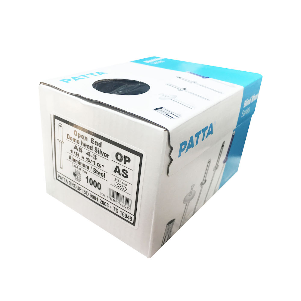 รีเวท เบอร์ 43 อลูมิเนียม Blind Rivet ยี่ห้อ PATTA กล่องละ 1,000 ตัว