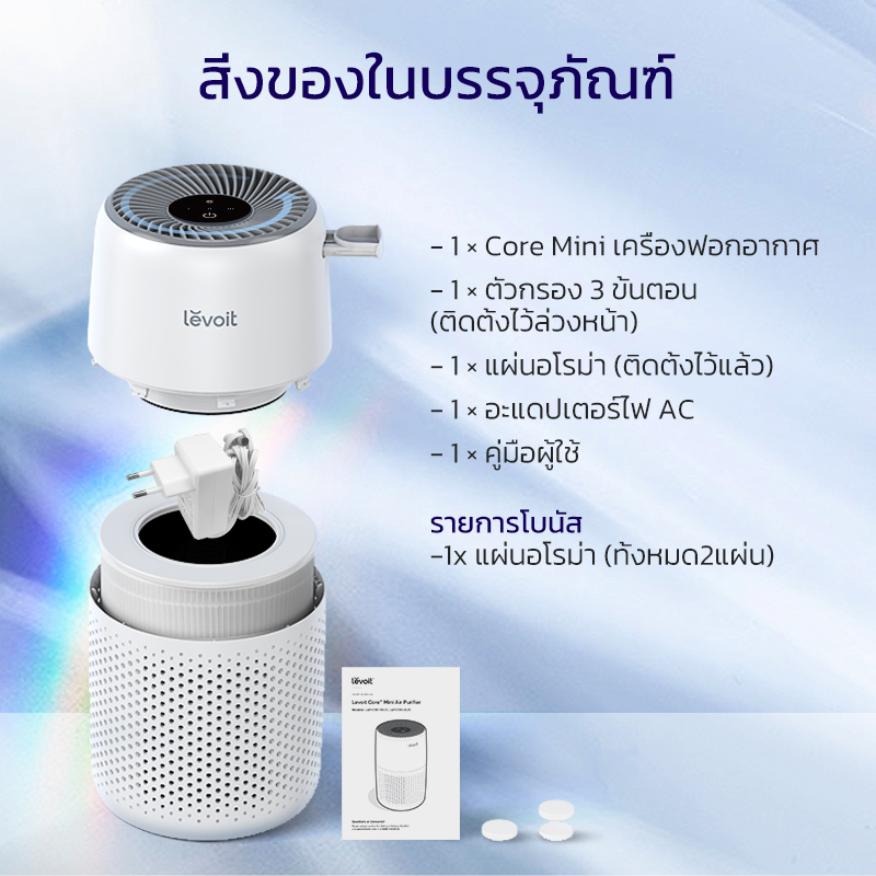 Levoit Air Purifier Core Mini กรองฝุ่น เครื่องฟอกอากาศ จอสัมผัส เครื่องฟอก สำหรับห้องขนาด 17 ตร.ม กรองอากาศ เครื่องพ่นอโรม่า เครื่องฟอกอาศ สียงให้ต่ำถึง 25dB