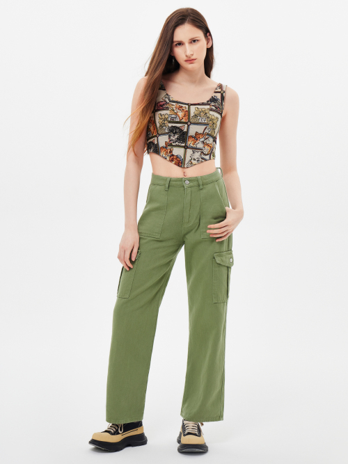 Cider Cat Lover Corset Tank Top เสื้อครอปท็อปแขนกุดผู้หญิง เสื้อแฟชั่น