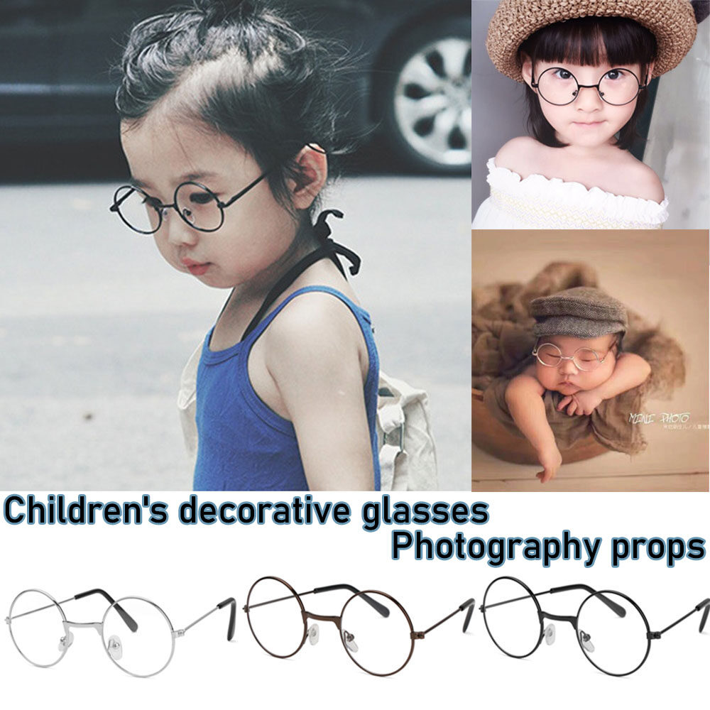 TSRB Metal Round Flat Light Decorative Glasses Flexible And Portable Clothing Accesories Retro Children's Flat Mirror Small Round Glasses