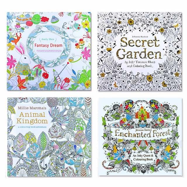 4 Pcs  24 Pages Animal Kingdom English Edition Coloring Book For Children Adult Relieve Stress Kill Time Painting Drawing Books -HE DAO