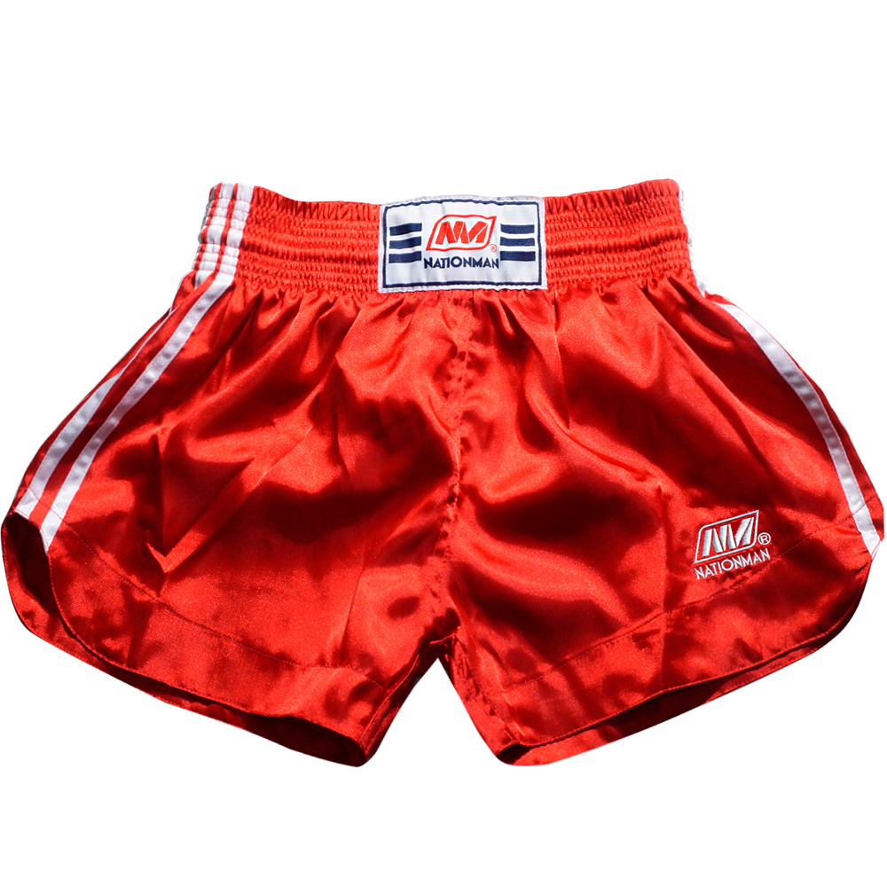 กางเกงมวยไท แถบเอวยางยืด ยืดหยุ่นดี ออกแบบกระชับ การตัดเย็บคุณภาพสูง งานแฮนด์เมดใน Nationman Muay Thai Shorts Red Size Large MMA Kickboxing