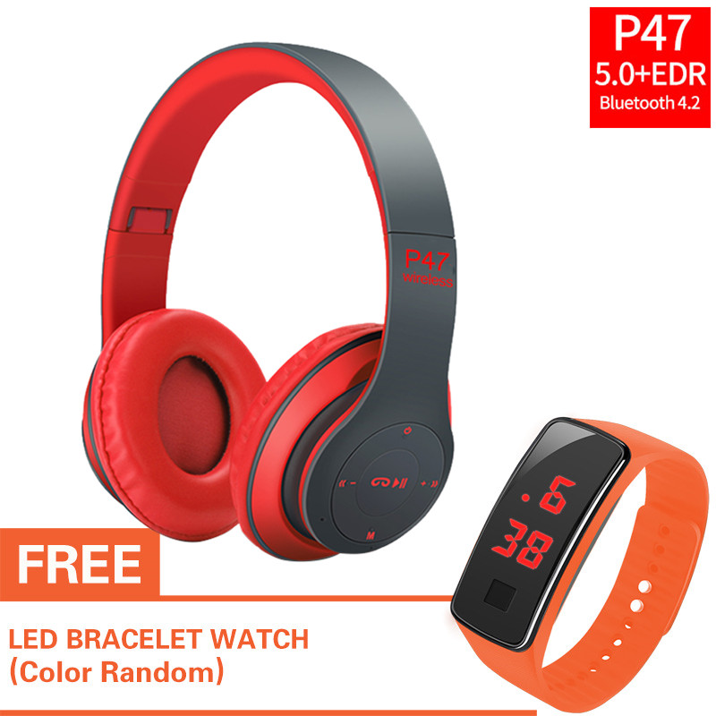 หูฟังไร้สาย รุ่น P47 หูฟังครอบหู headphone bluetooth พร้อมฟรีนาฬิกา LED