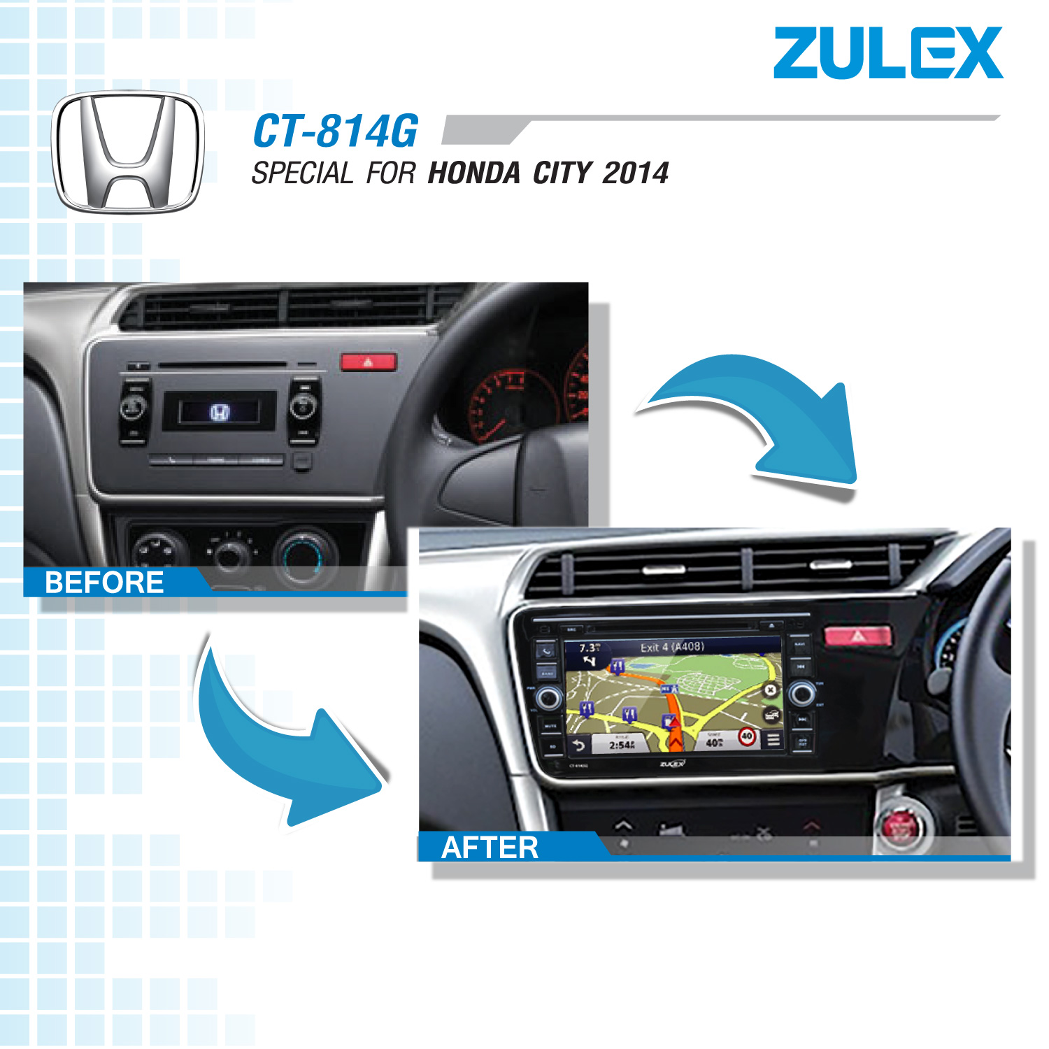zulexเครื่องเสียงเฉพาะรุ่น Honda city ปี 2014-2016 Built in GPS DVD