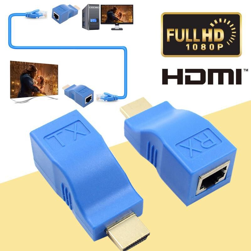 #ลดราคา 2pcs 1080P HDMI Extender to RJ45 Over Cat 5e/6 Network LAN Ethernet Adapter #คุณภาพดีFace Shieldสายชาร์จ USB V3สายชาร์จกล้องติดรถยนต์
