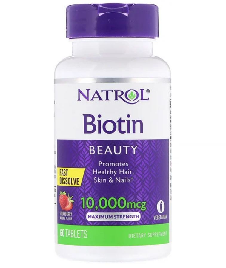 ไบโอตินสตรอเบอร์รี่ Natrol, Biotin Strawberry , 10,000 mcg, 60 เม็ด (แบบอม) อาหารเสริมสำหรับผม เล็บ