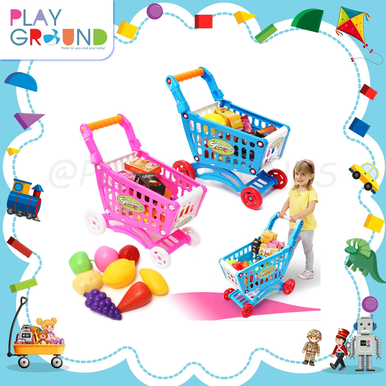 Playground รถเข็นอาหาร Shopping Cart and food play set ช่วยเสริมพัฒนาการเด็กๆ ให้เกิดความคิดสร้างสรรค์และจินตนาการ