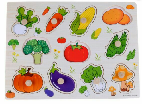 จิ๊กซอร์ไม้บอร์ดเด็กของเล่นเด็กการเรียนภาษาอังกฤษขั้นพื้นฐานสำหรับเด็ก     Wooden Peg Puzzle Boards Kids Toy, Basic English Learning for Children สี ผัก (Vegetables) สี ผัก (Vegetables)