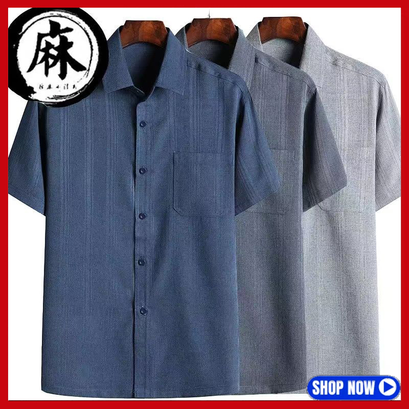Men's Short Sleeve Cotton Linen Shirts Casual Plus Size Linen Shirts
